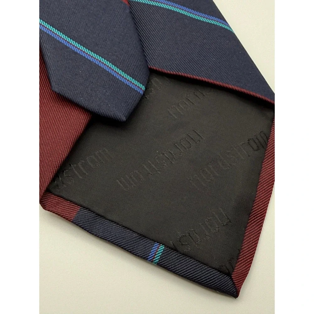 Robert Talbott Necktie OS Burgundy Navy Stripe Preppy Ivy League Dark Academia